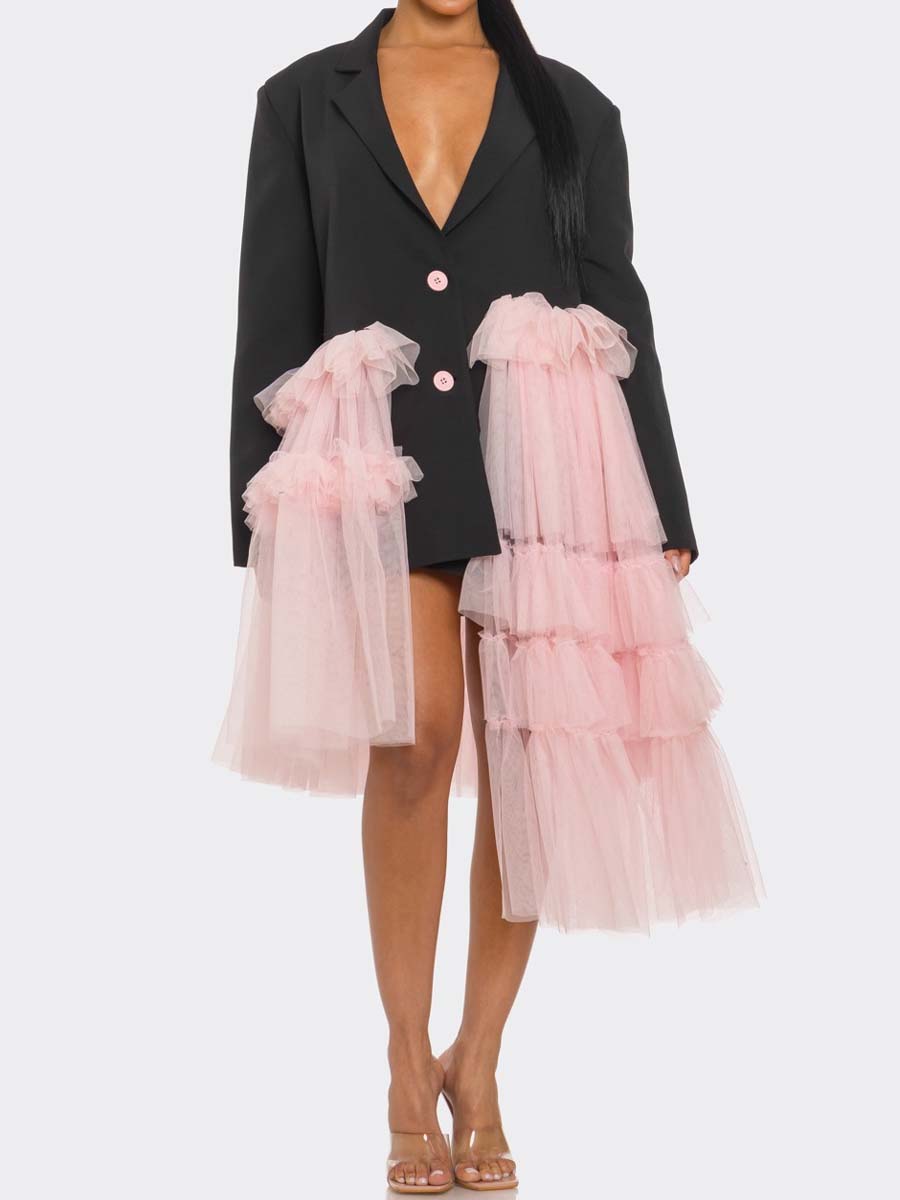 Ruffled Patchwork Tulle Blazer Dress