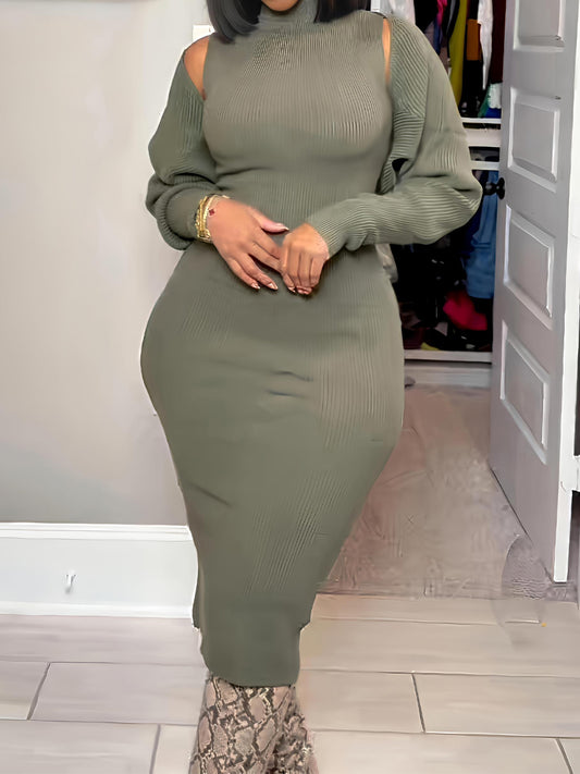 Cropped Cardigan Pullover Sweater Maxi Dress Sets