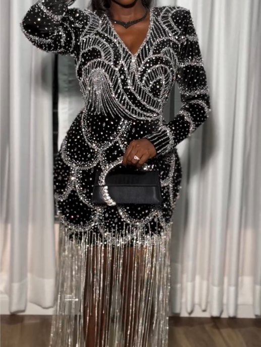 Dazzle Rhinestone Black Occasion Dress