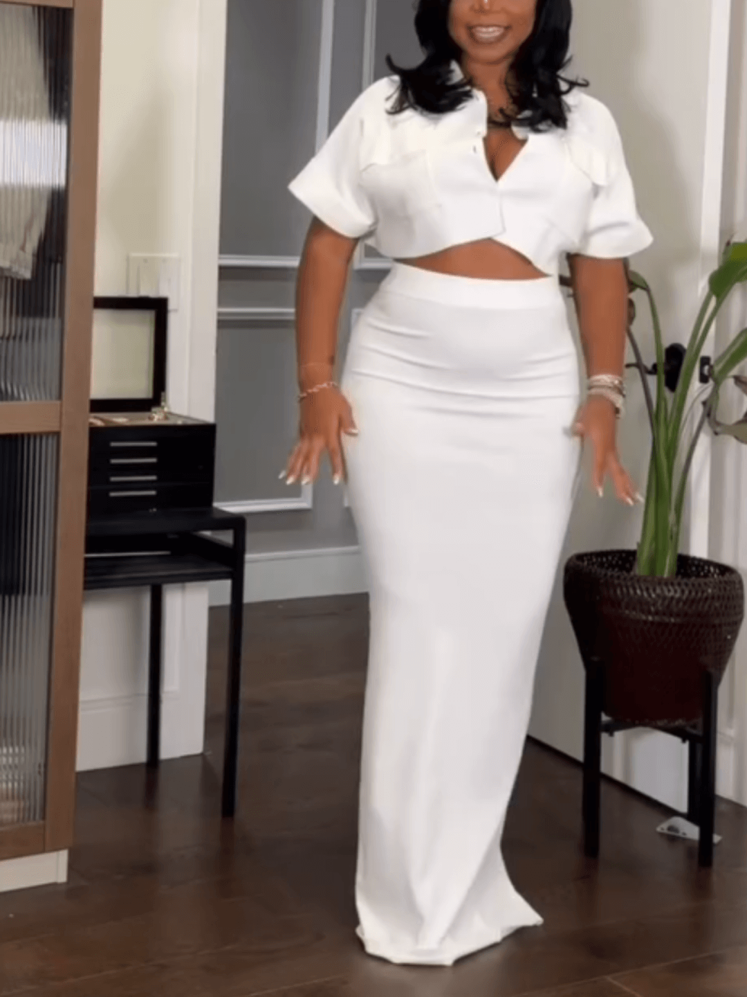 Sexy V Neck Top & Long Skirt 2pc Set