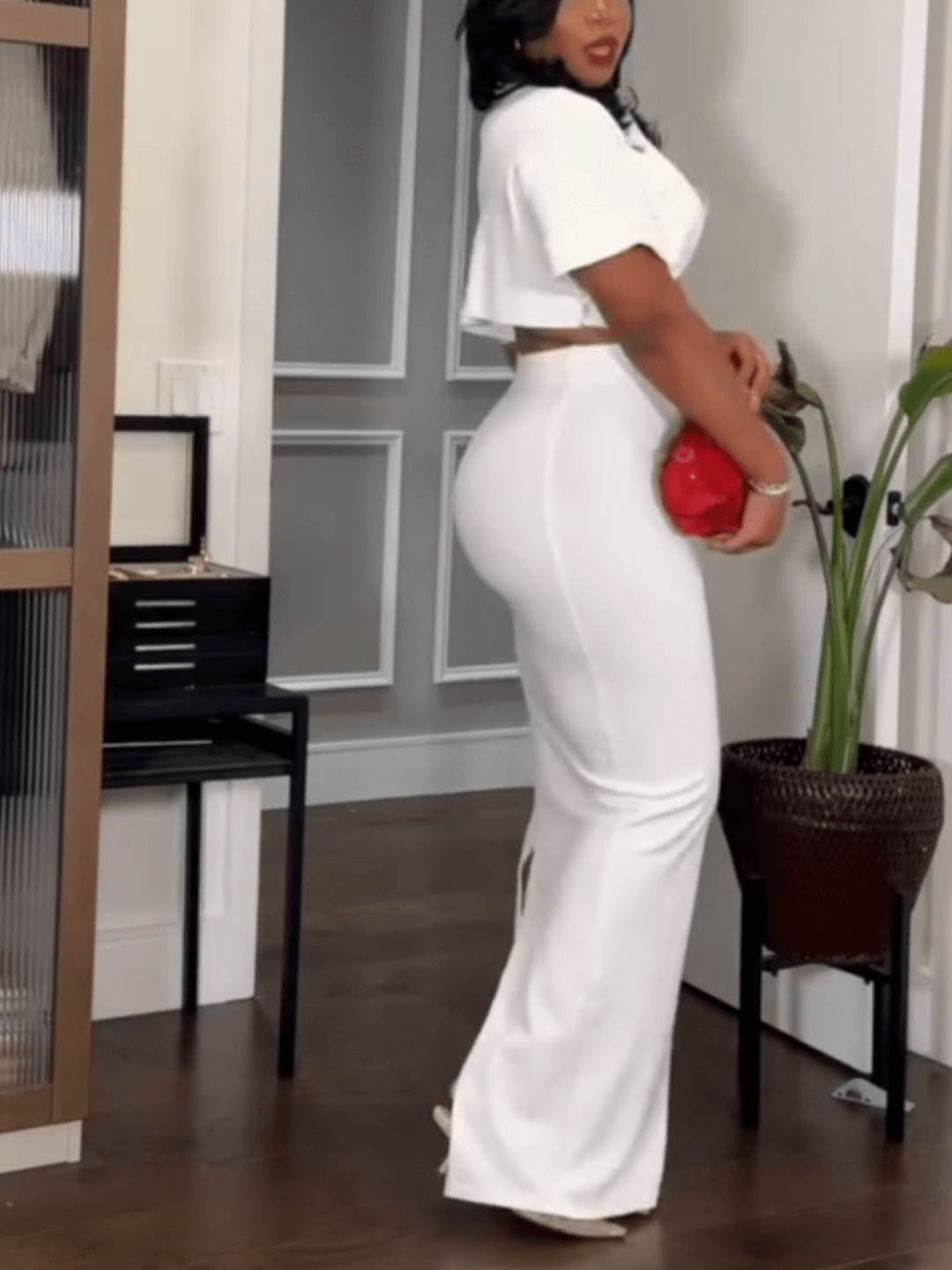 Sexy V Neck Top & Long Skirt 2pc Set