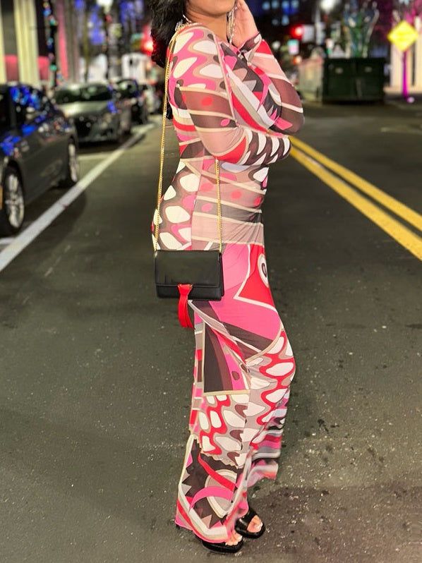 Pink Art Deco Maxi Dress