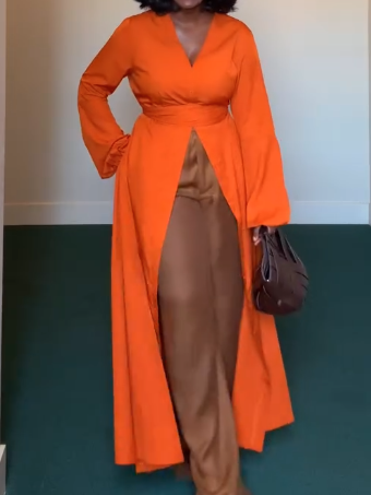 Elegant Deep V Neck Long Sleeve Dress