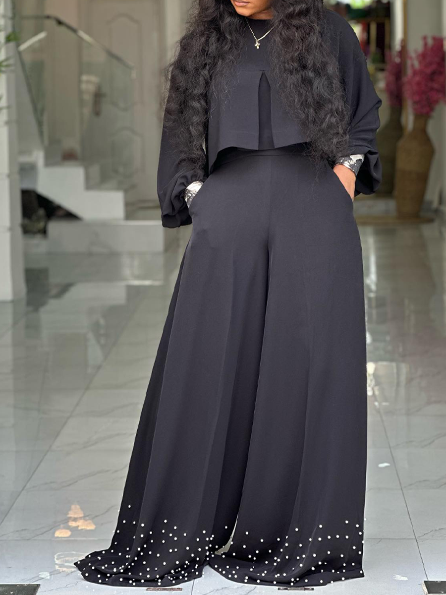 Elegant Crop Top And Wide-leg Trousers