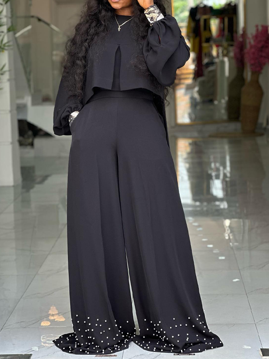 Elegant Crop Top And Wide-leg Trousers