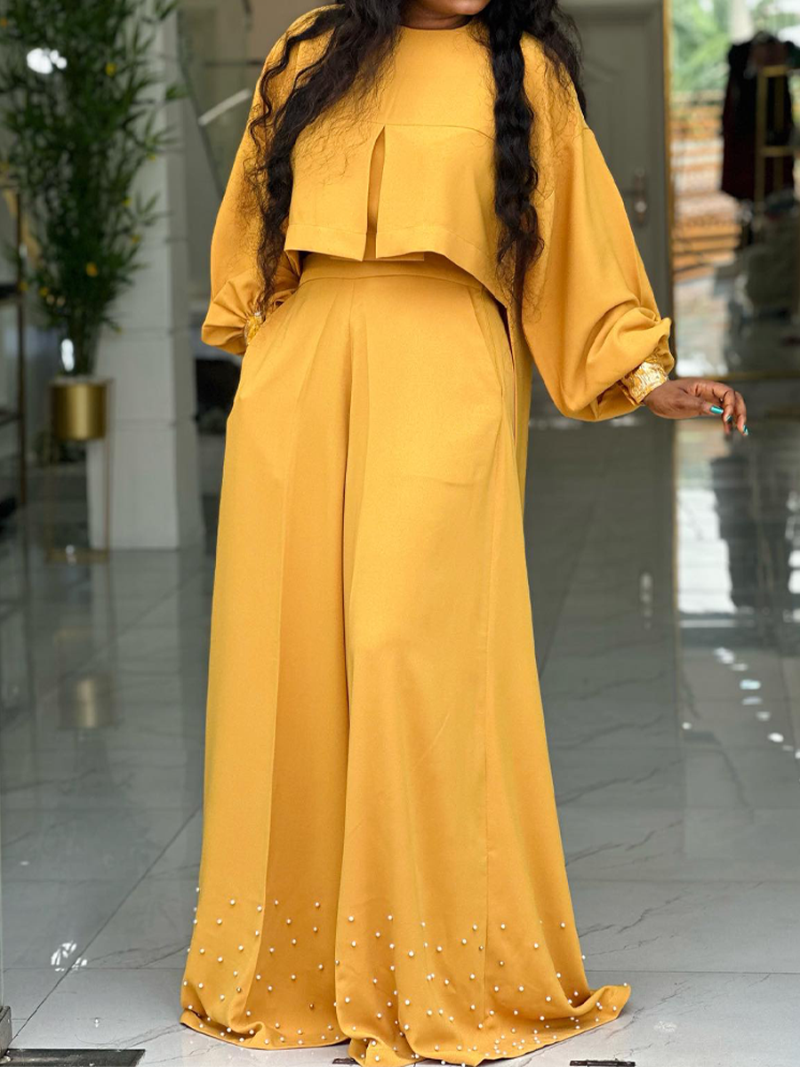 Elegant Crop Top And Wide-leg Trousers