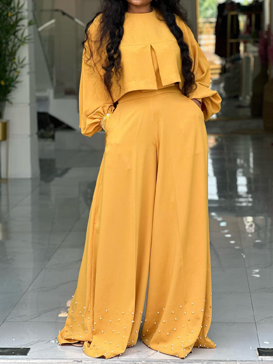 Elegant Crop Top And Wide-leg Trousers