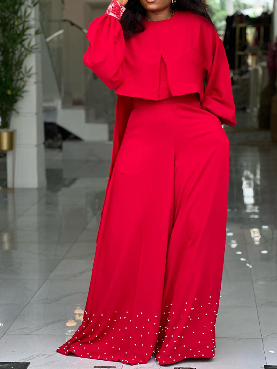 Elegant Crop Top And Wide-leg Trousers
