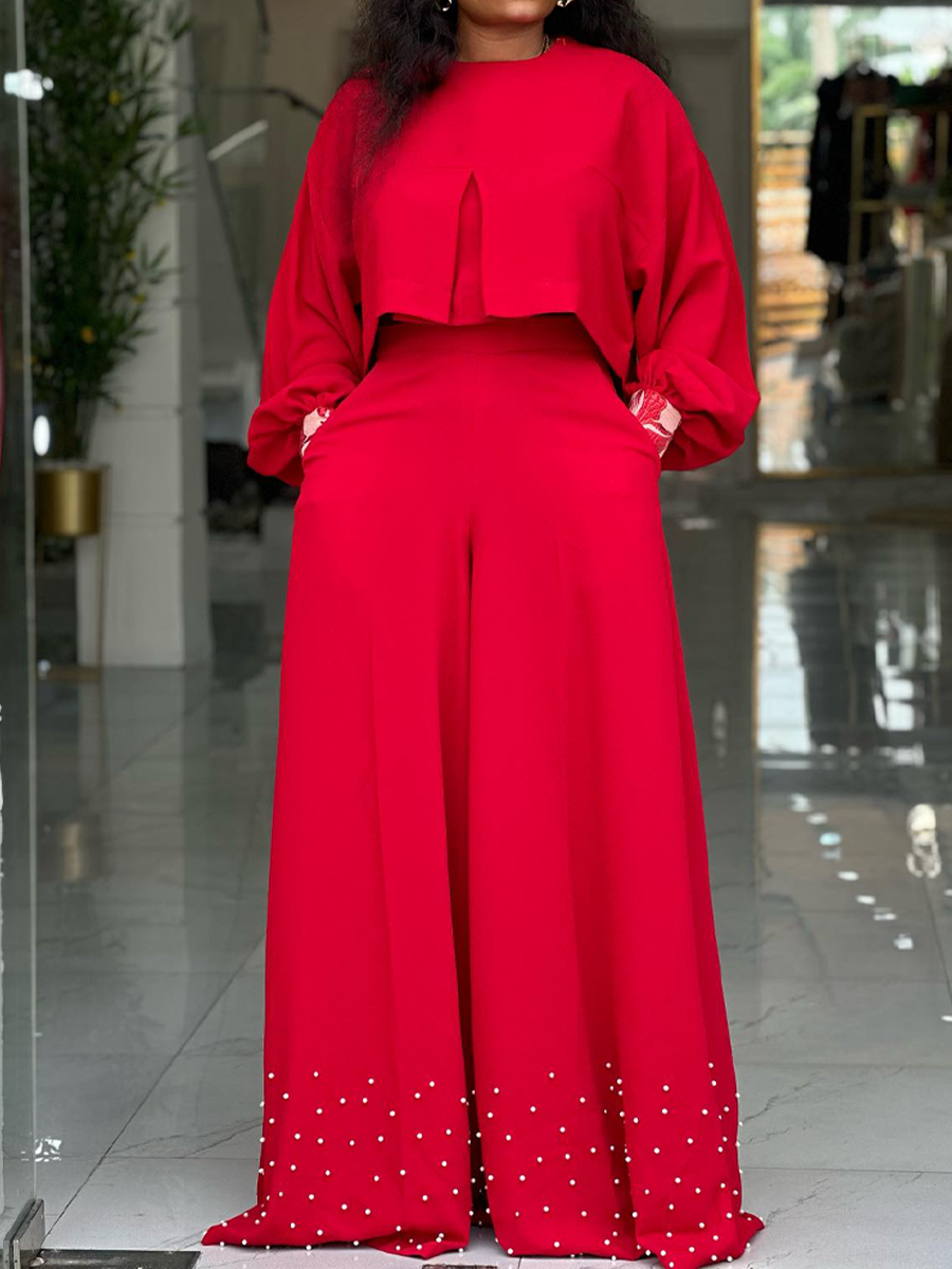 Elegant Crop Top And Wide-leg Trousers