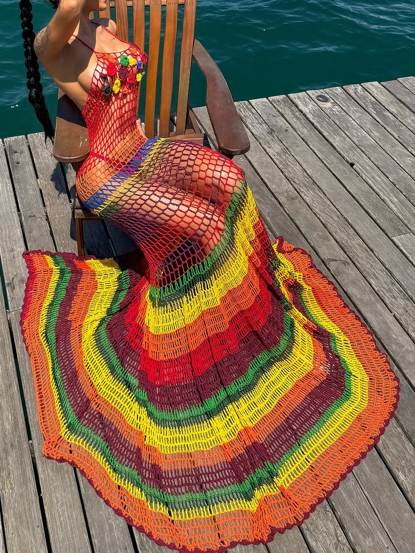 Multi Color Crochet Maxi Dress