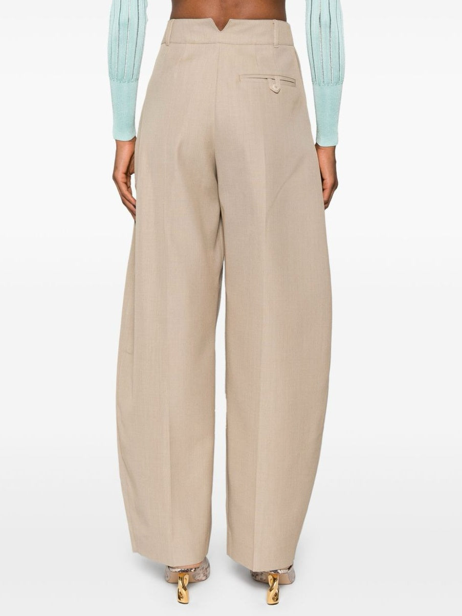 Sand Beige High Waisted Wide Leg Pants