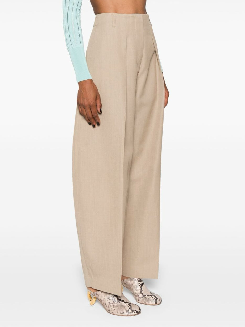 Sand Beige High Waisted Wide Leg Pants