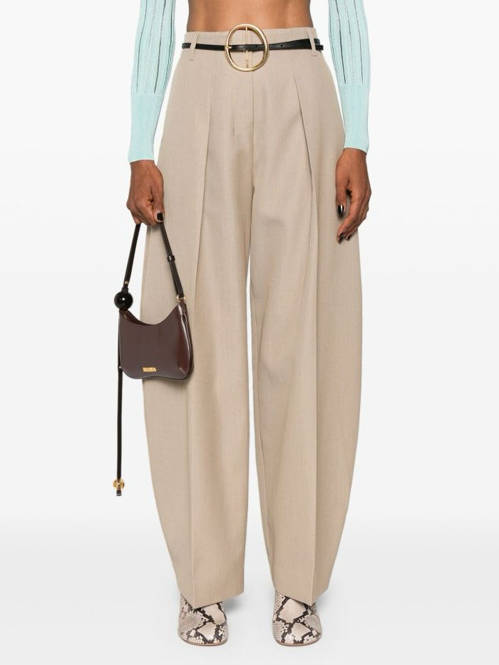 Sand Beige High Waisted Wide Leg Pants
