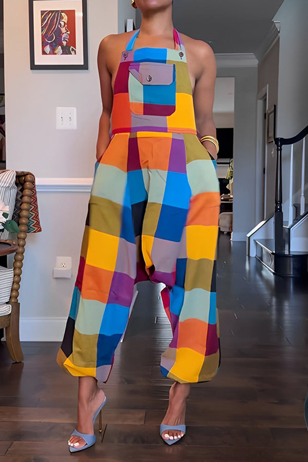 Colorful Colorblock Holder Overalls