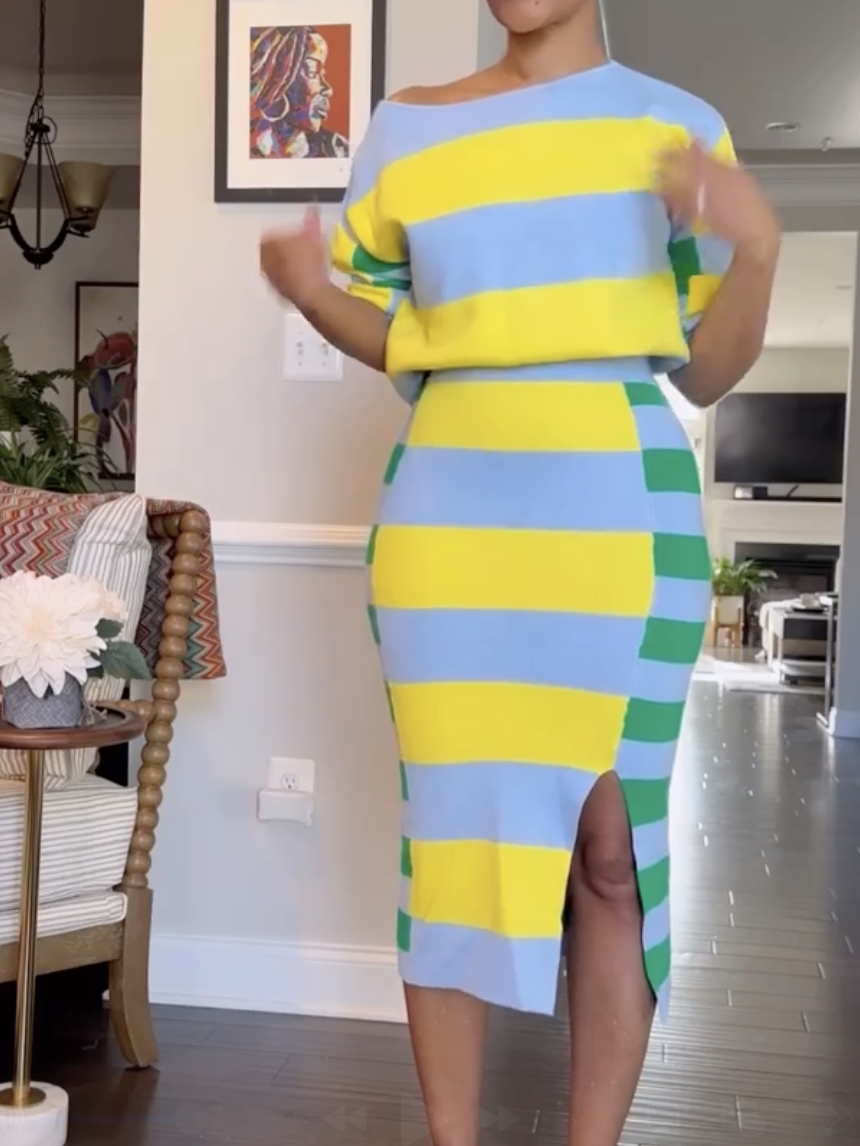 Blue Stripe Skirt Set