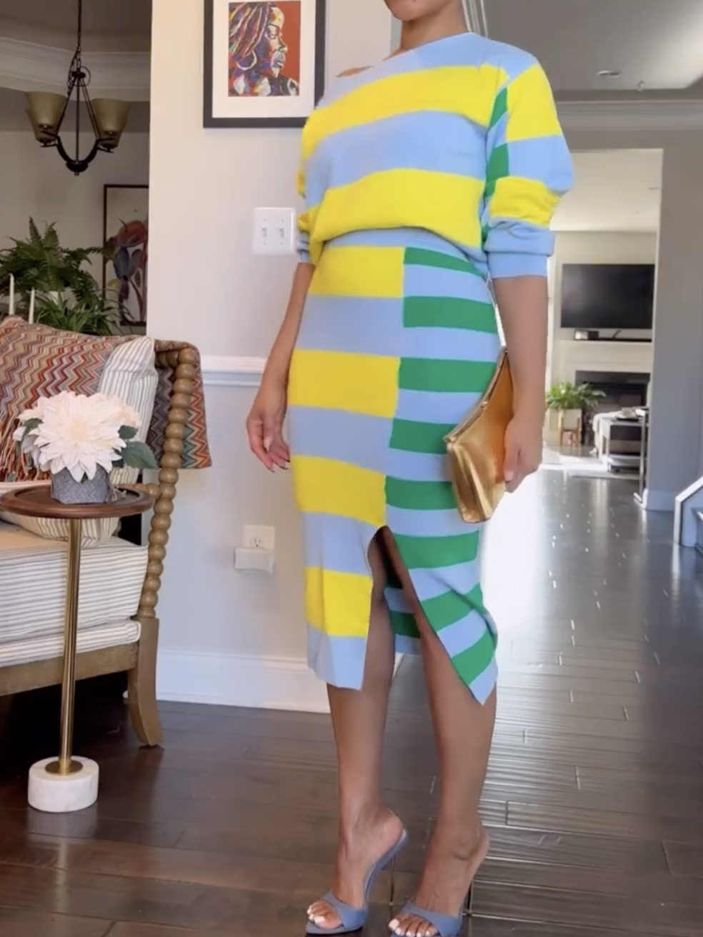 Blue Stripe Skirt Set