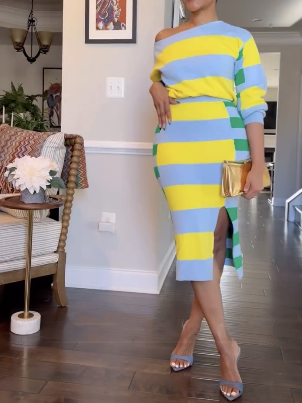 Blue Stripe Skirt Set