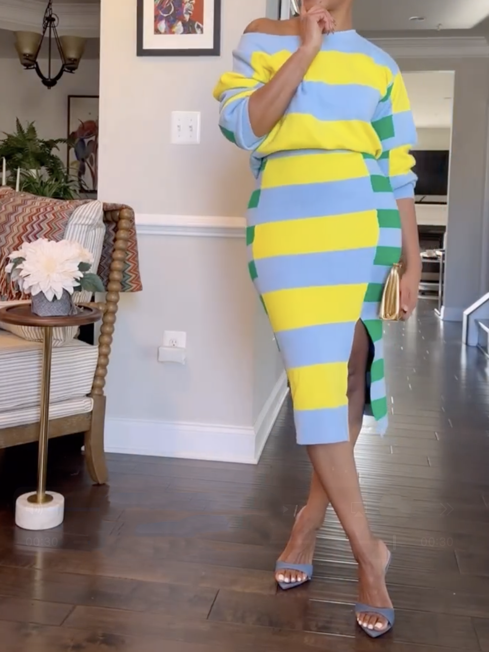 Blue Stripe Skirt Set