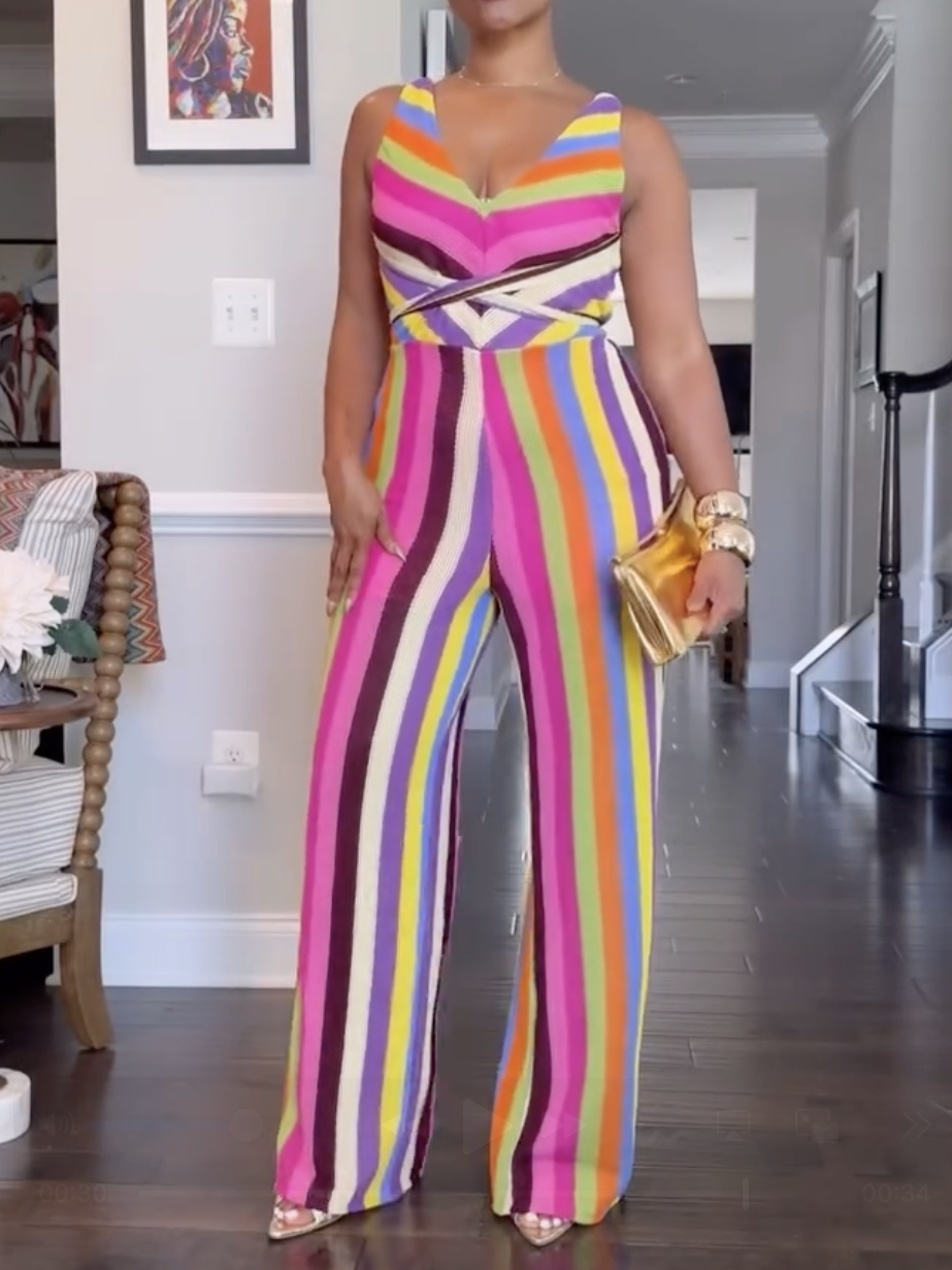 Knit Stretch Colorful Jumpsuit