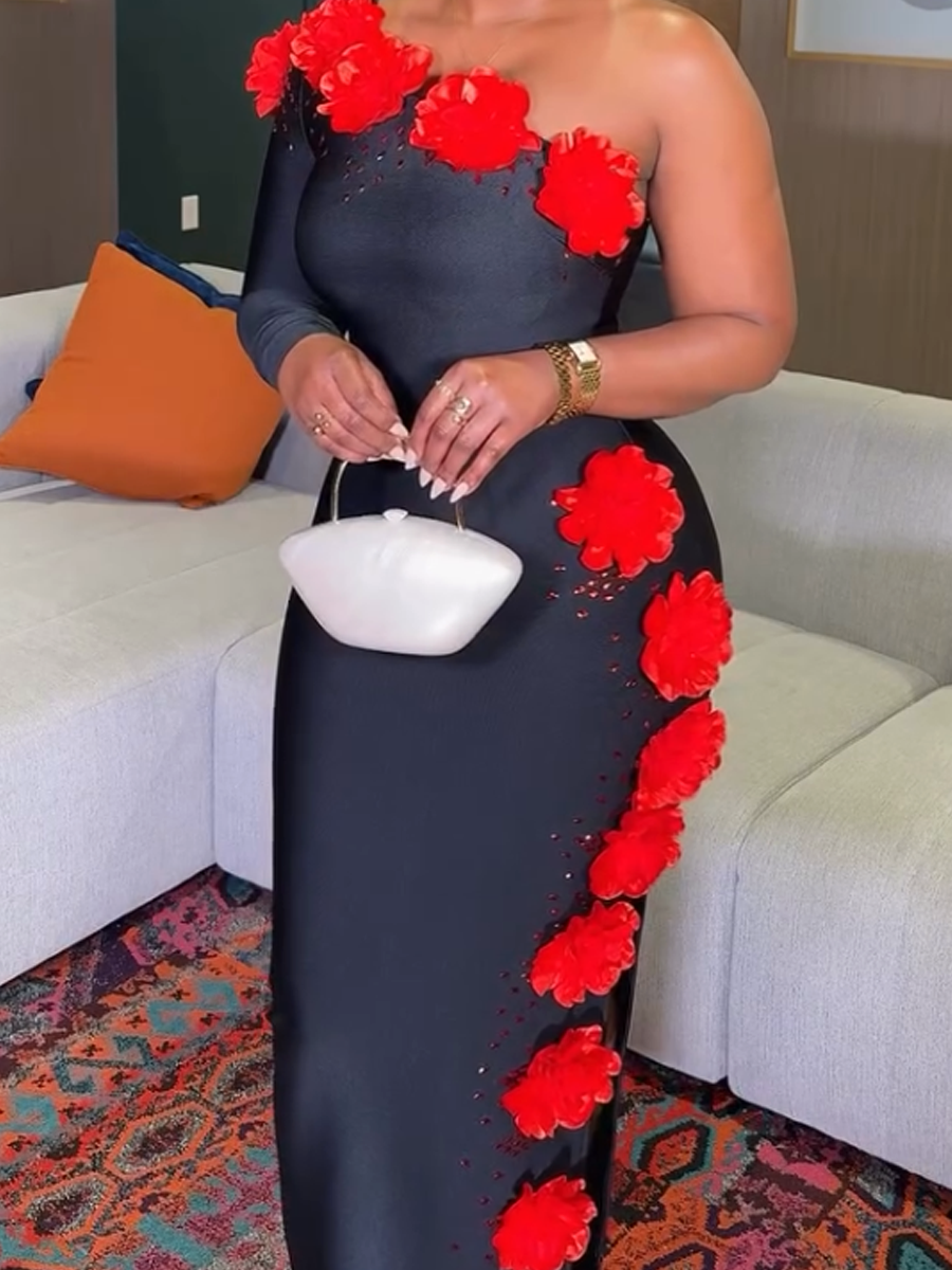 Red Corset Bodycon Flower Dress