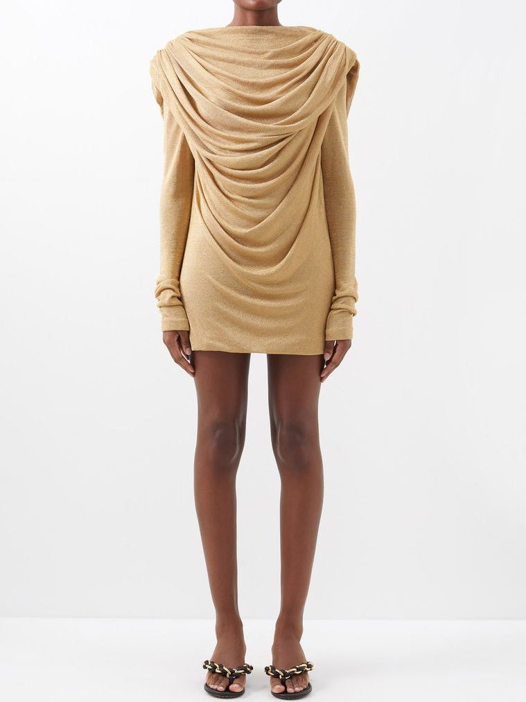 Draped Metallic Mini Dress