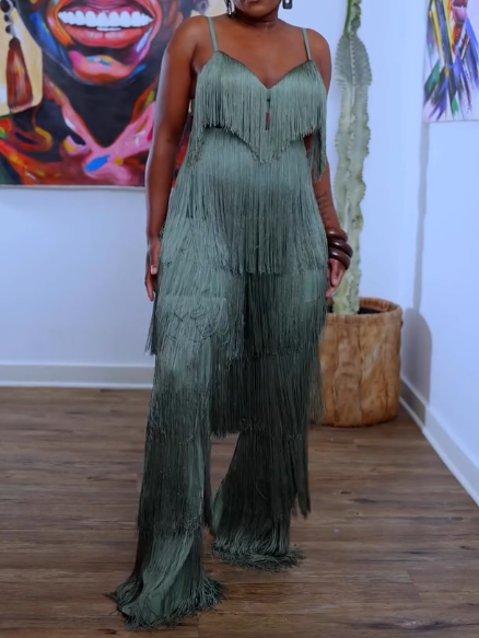 Strappy Cut Out Fringed Two Pieces Set