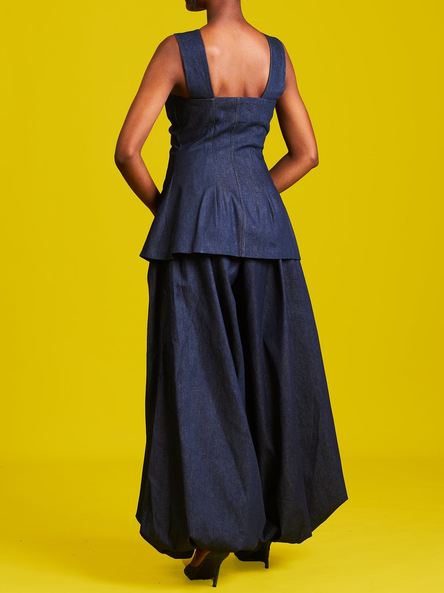 Casual Blue Pocket Pull-On Waist Denim Two Piece Pant Sets