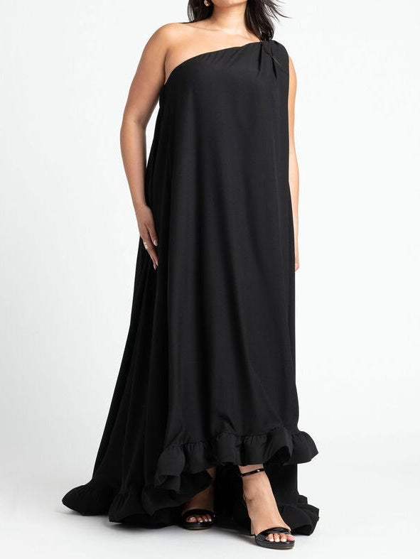 One Shoulder Ruffle Gown