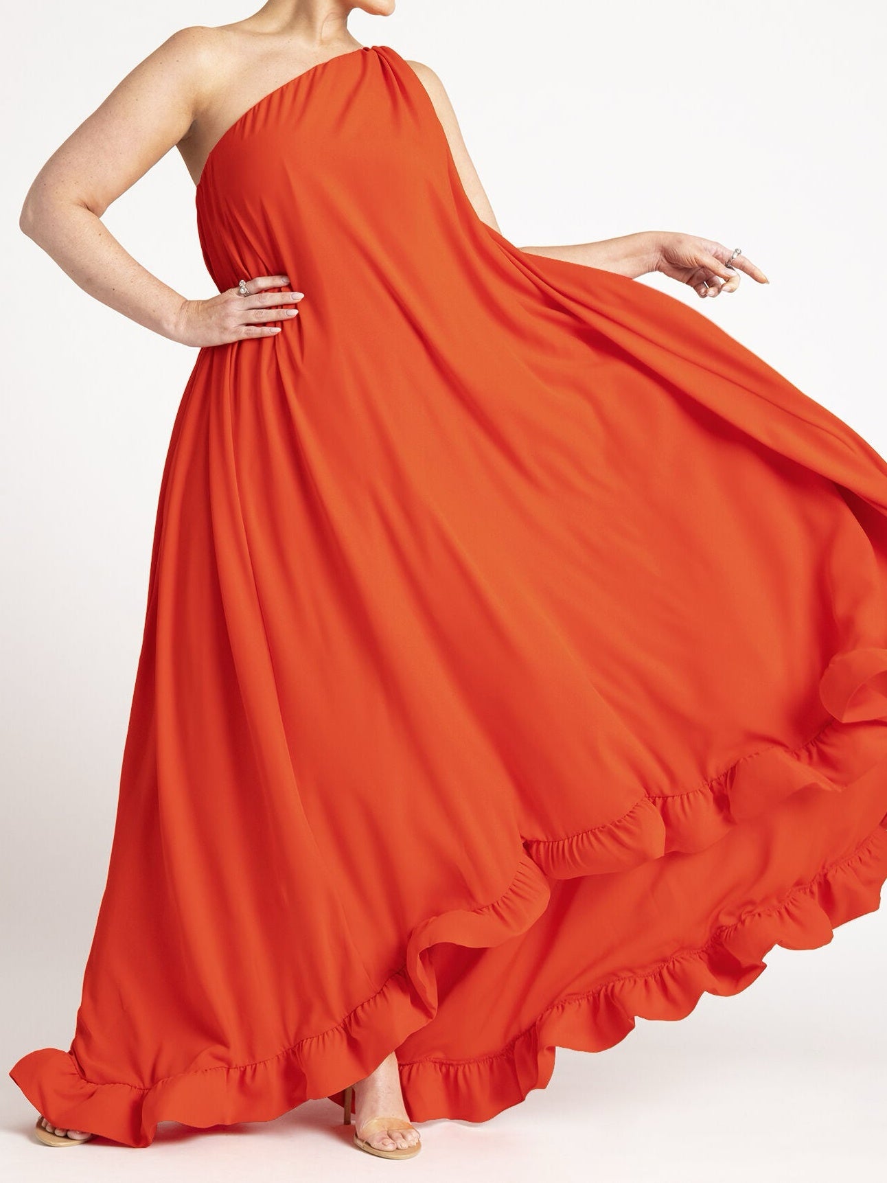 One Shoulder Ruffle Gown