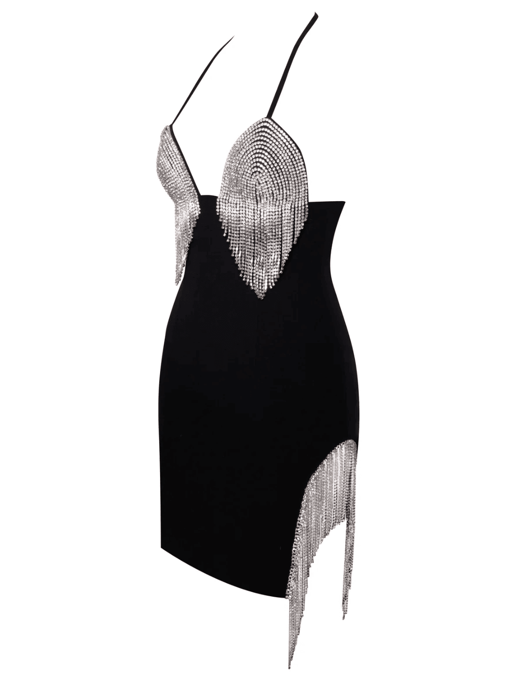 Halter Neck Crystal Fringe Mini Dress