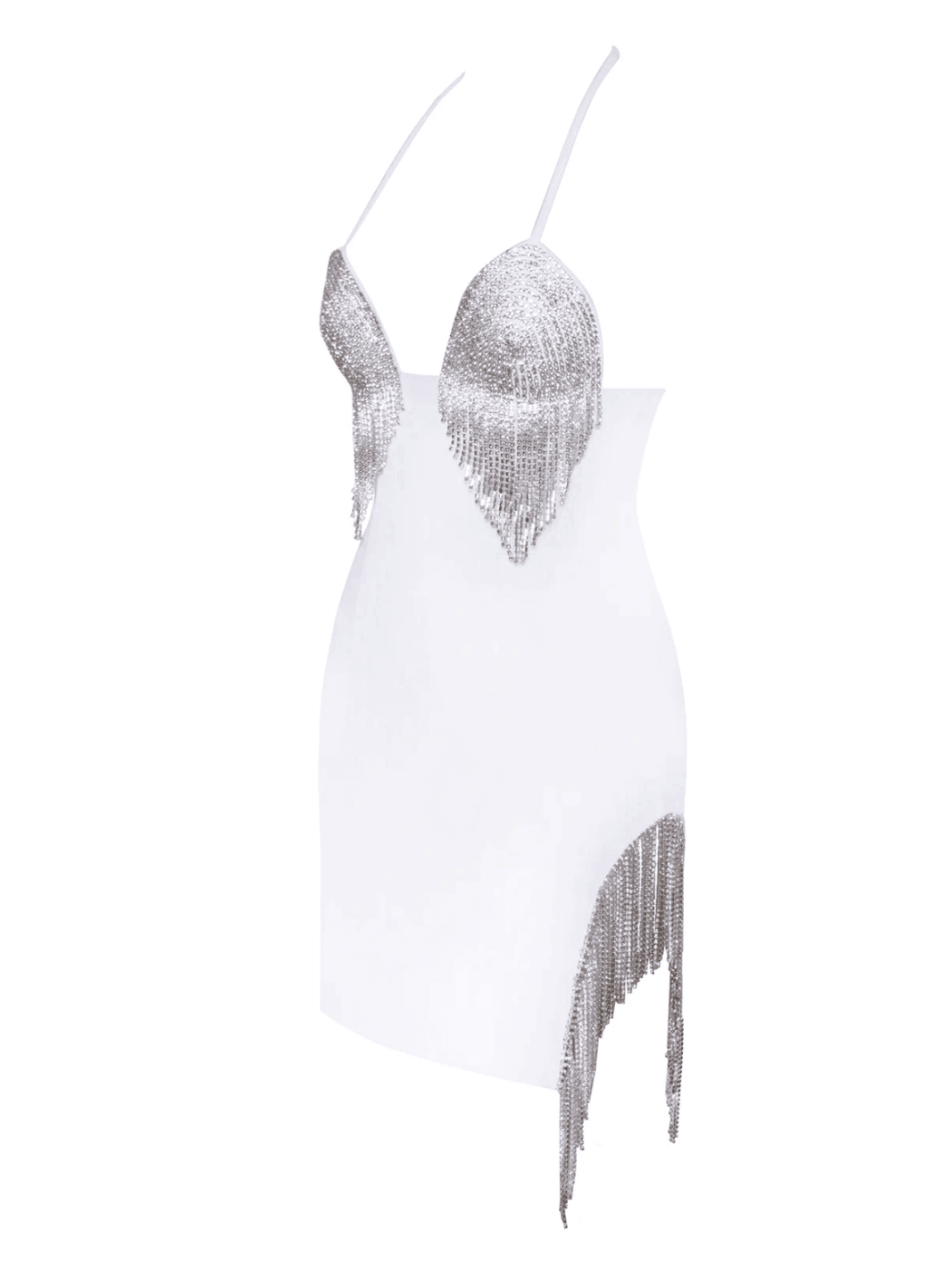 Halter Neck Crystal Fringe Mini Dress