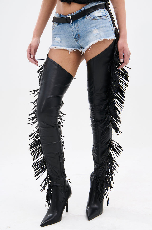 Black Stiletto Western Chap Boot