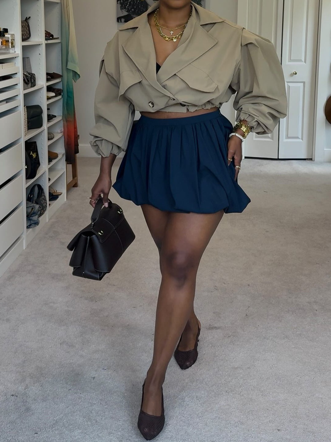 Long Sleeve Cinched Waist Cropped Trench Coat