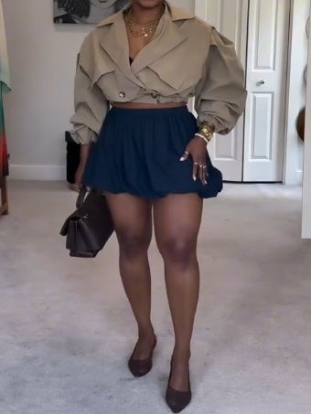 Long Sleeve Cinched Waist Cropped Trench Coat