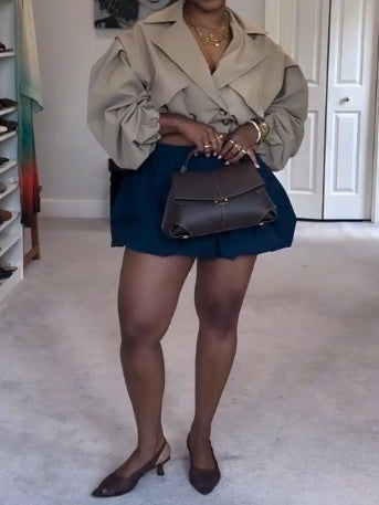 Long Sleeve Cinched Waist Cropped Trench Coat