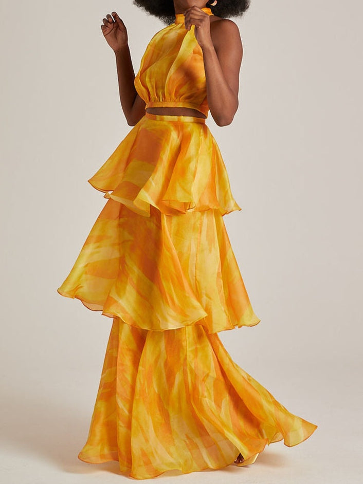 Aquarelle Yellow Two Pieces Dress