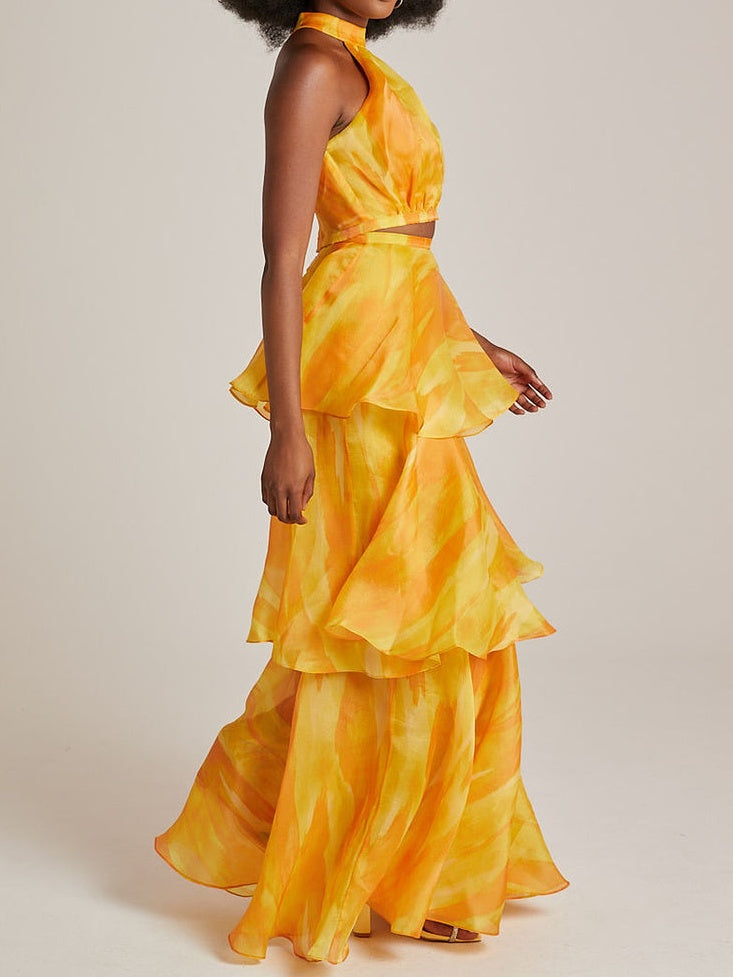 Aquarelle Yellow Two Pieces Dress