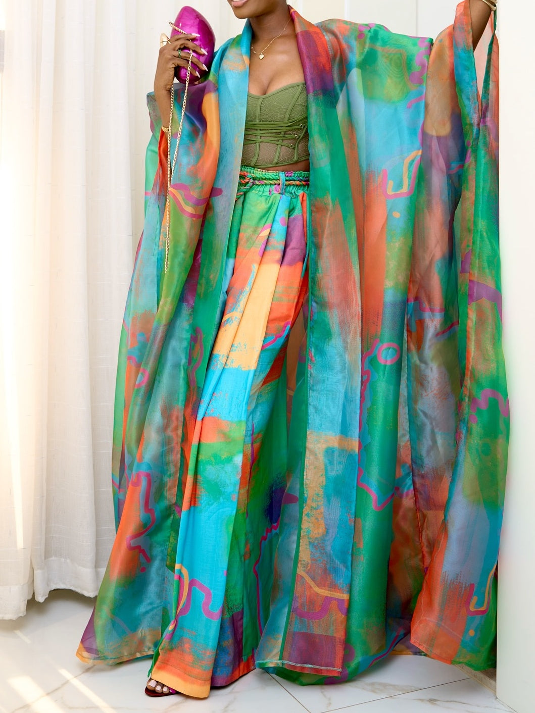 100% Custom Print Organza Two Pieces Set