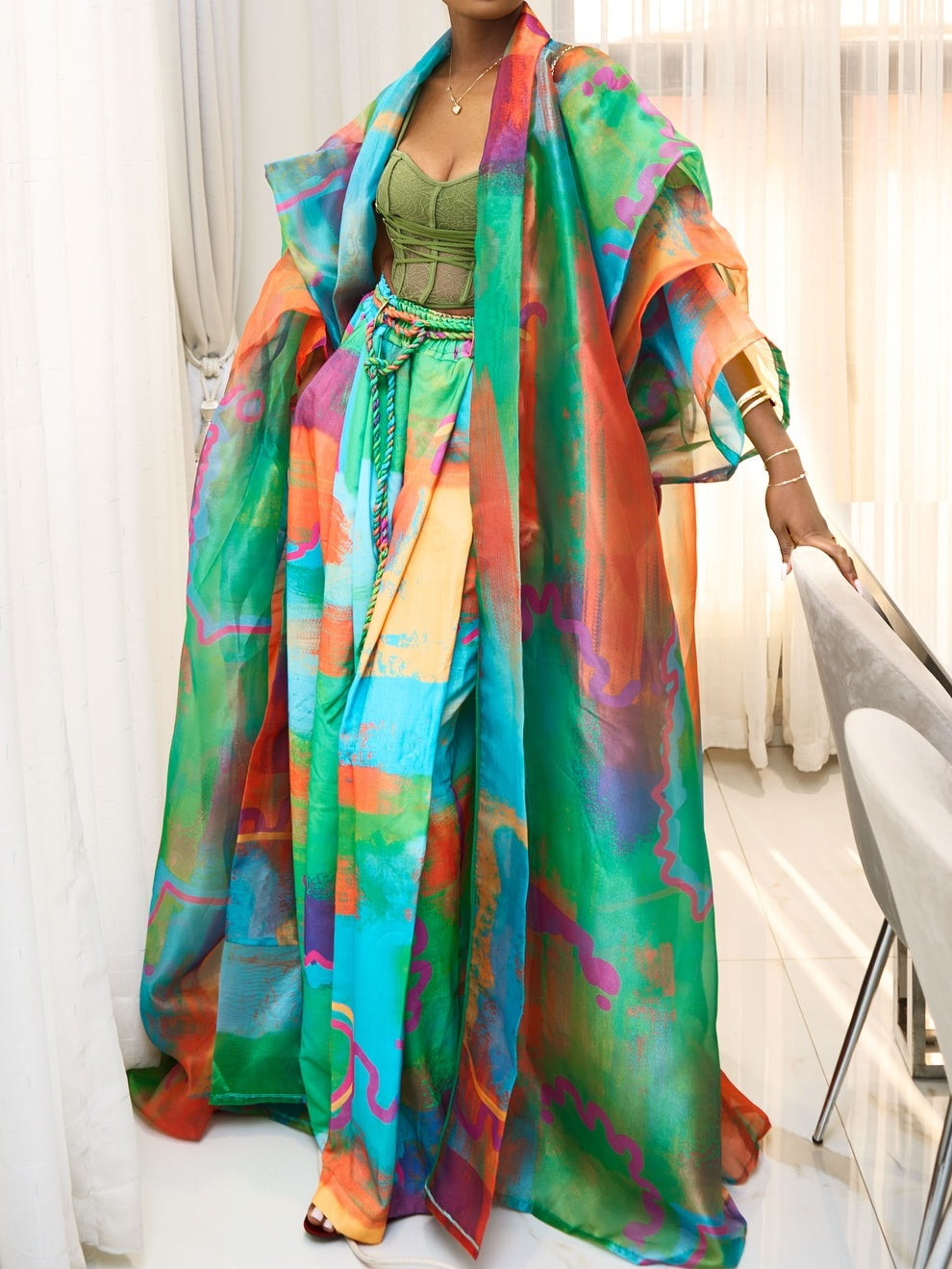 100% Custom Print Organza Two Pieces Set