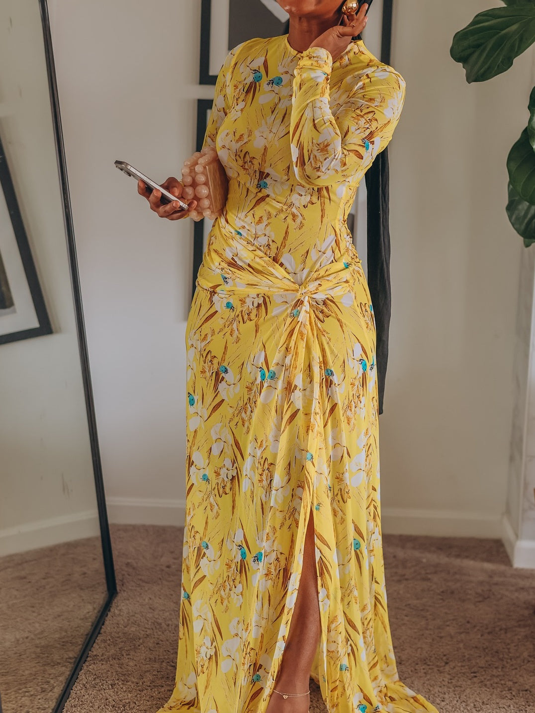 Yellow Mesh Knot Dress