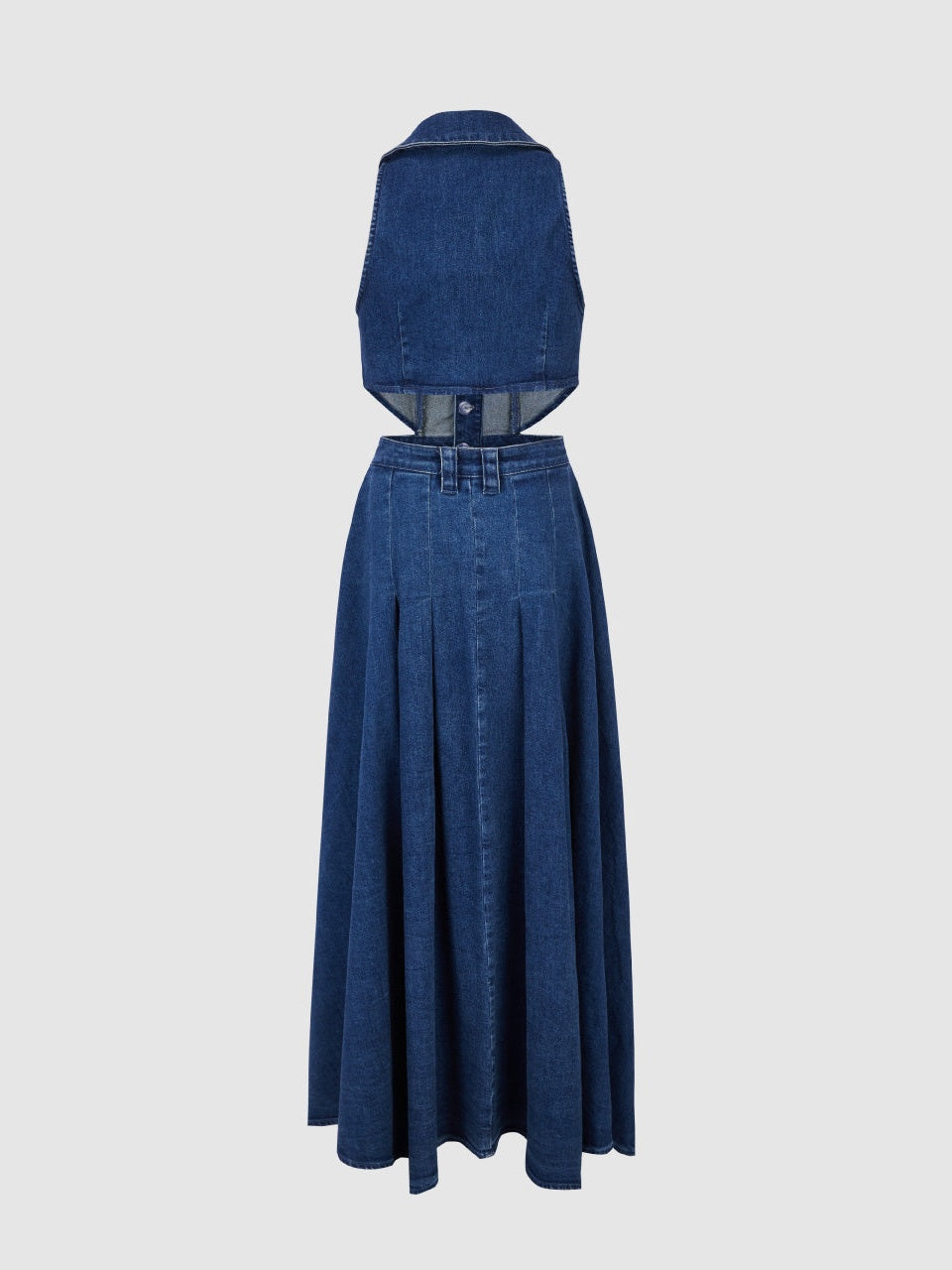 Cut-Out Sleeveless Lapel Denim Dress