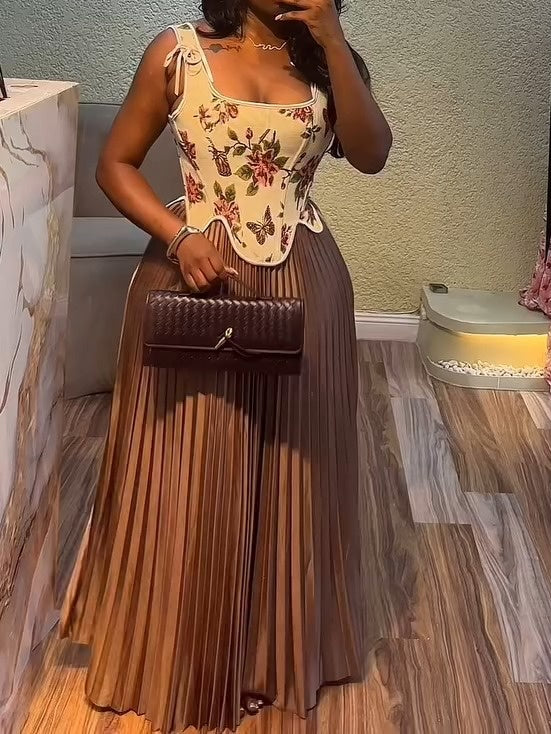 Printed Tank Top & Pleated Skirt Set