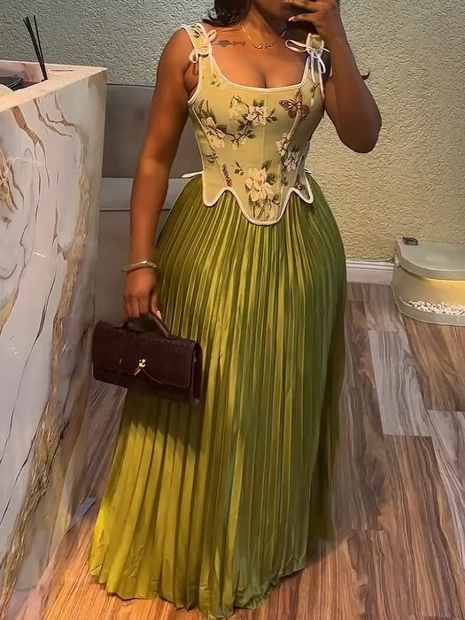 Printed Tank Top & Pleated Skirt Set