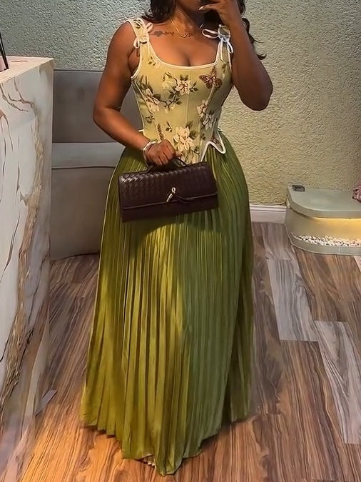 Printed Tank Top & Pleated Skirt Set