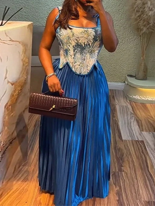Printed Tank Top & Pleated Skirt Set