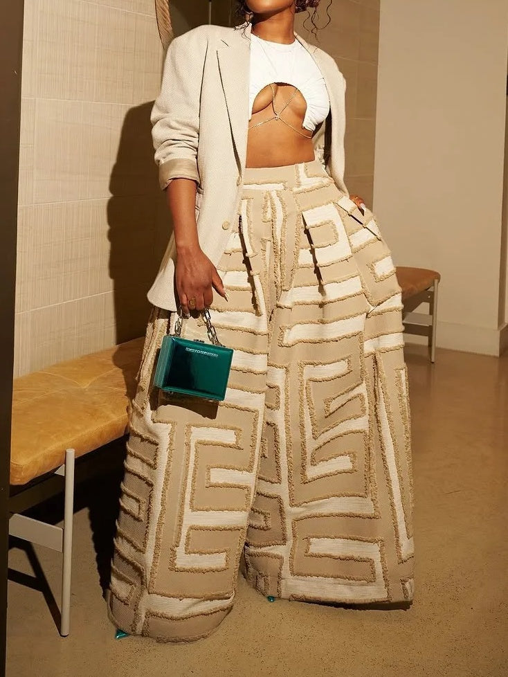 Jacquard-knit Wide-leg Pants