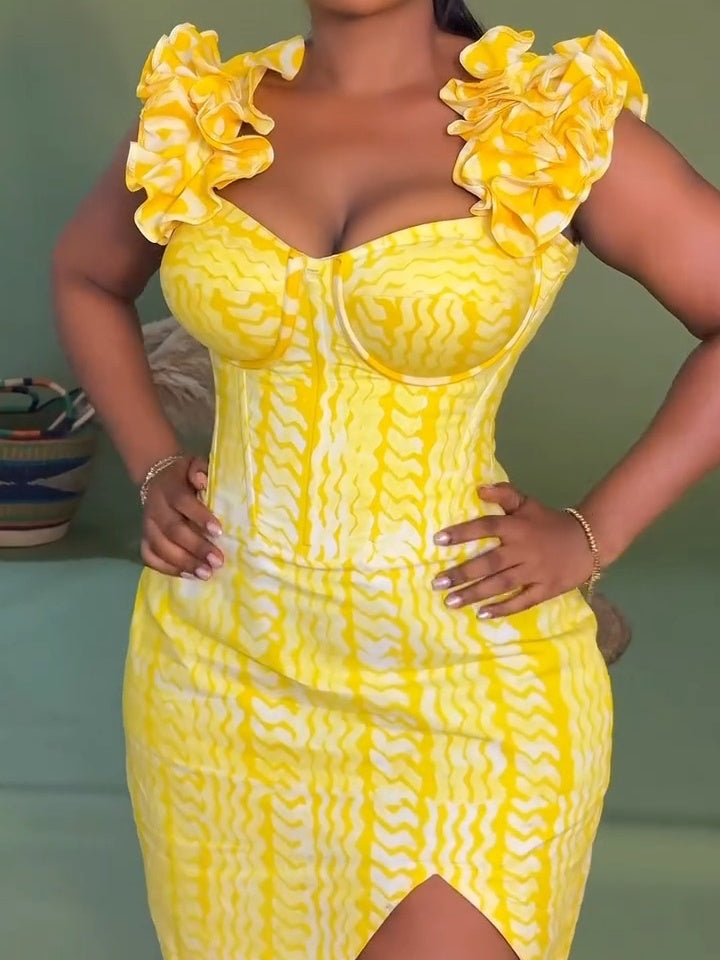 Wood-ear Strap Printed Dress