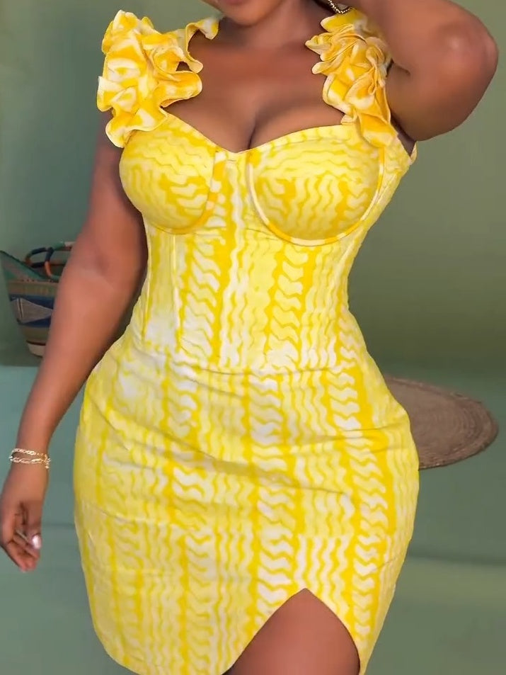 Wood-ear Strap Printed Dress