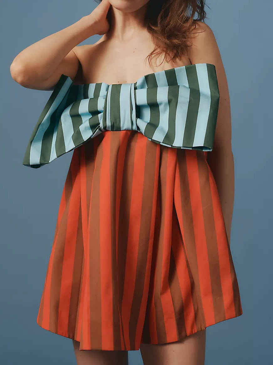 Strapless Bow Swing Mini Dress