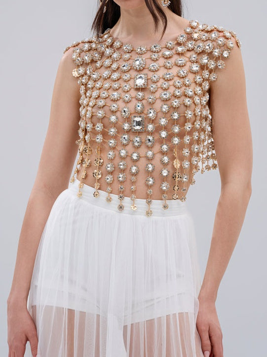 Bejeweled Gold Sleeveless Top